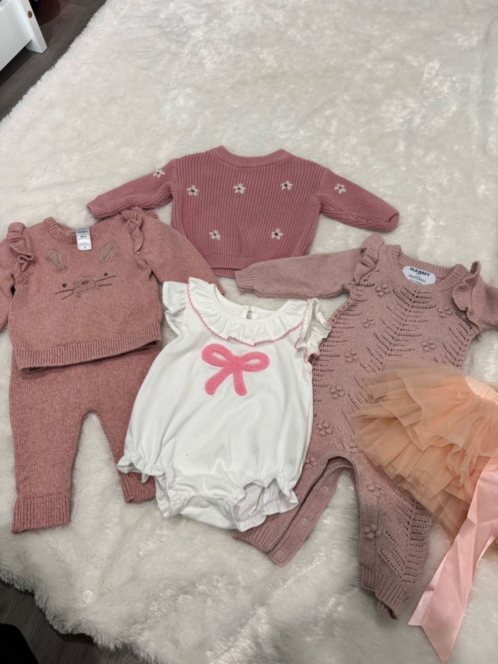 Baby Girl Pink Sweater Outfit Bundle - Old Navy & Carters Bow Bunny Flower NWOT